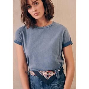 Sezane Womens Conrad T-Shirt Organic Cotton Short Sleeves Washed Blue Size XXL